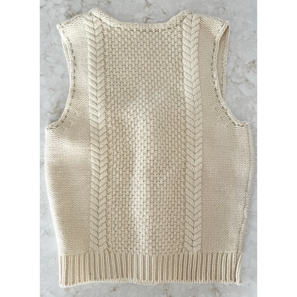 Anthropologie Field Flower Ivory Knit Button-Up Square-Neck Vest Medium NWT